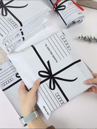 50pcs Envelopes/Mailing Bags, Black Bow Polyethylene Packaging, Suitable For Christmas, Valentine's Day, Back To School, School Supplies, Men/Women Gift Packaging, Courier Bags, Crafts, Sewing Supplies, Apparel Transportation