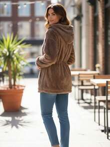 Cazadora tela polar con cinta tipo liston - Camel - Ver 2