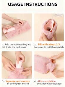 1个可重复使用便携式保温热水袋 - 可水洗法兰绒材质,加厚PVC,两种颜色可选,冬季保暖。可爱热水袋套,毛绒肩部暖手袋,卡通造型,可暖手,圣诞礼物,蓬松暖水袋 - 彩色 - 查看 6