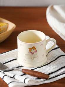 1pc Cute Dog Ceramic Coffee Mug, Minimalist Animal Pattern Ceramic Cup, Breakfast Cup, Juice Cup, Milk Cup, Water Cup, Afternoon Tea Cup, Gift Mug