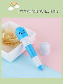 6 bolígrafos retráctiles con forma de píldora de dibujos animados, regalos para estudiantes de escuela primaria - Multicolor - Ver 4