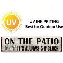 Patio Wall Decor, Tin Plaque Sign For Home, Bar, Pub, Porch, Outdoor Living, 4X16 Inches - On The Patio It'S Always 5 O'Clock Christmas Decorations - 彩色 - 查看 5