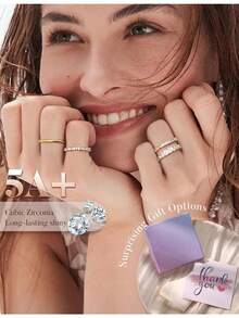 Milacolato 14K Gold Plated Stackable Rings For Women Non Tarnish - Dainty Cubic Zirconia Wedding Bands Ring Set Minimalist  Statement Engagement Promise Thumb Rings Stacking Size 5-10 - Vàng - Xem 4