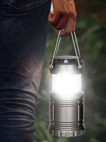 可折叠LED露营灯，便携式手持设计，超亮，电池供电，适用于停电紧急情况、室内、户外露营、徒步旅行等。 - 黑色 - 查看 2