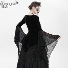 EVA LADY 一件哥特式天鹅绒蕾丝系带多层喇叭袖上衣，适合哥特主题派对和艺术展览。 - 黑色 - 查看 5