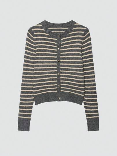 Women's Fashionable European And American Style Versatile Striped Knit Casual/Work Long Sleeve Sweater, Autumn/Winter