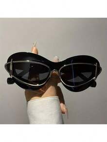Vintage Classic Cat Eye Fashion Glasses For Women And Men, Suitable For Hiking, Travel, Stage Performances, Decorative Glasses, Beach Photos, Stylish And Unique Fashionable Glasses - 黑與白 - 查看 5
