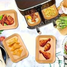 50/100 piezas Forros desechables antiadherentes para freidora de aire Moroder - Rectangulares, papel de hornear a prueba de aceite e impermeable, adecuado para freidoras de aire de doble capa, excelente para freír papas fritas, nuggets de pollo, alitas y talla grande. - Multicolor - Ver 3