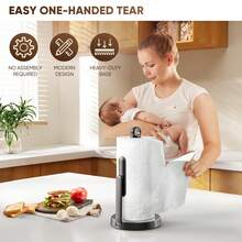 Theaoo Heavy-Duty Stainless Steel Paper Towel Holder With Tension Arm – Easy One-Handed Tear, Modern Standing Countertop Dispenser For Kitchen, Holds All Paper Towel Rolls - Gold - View 4