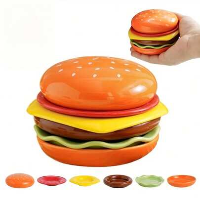 6 件套可叠放迷你汉堡盘 - 塑料派对餐盘，设计紧凑，适合家庭聚餐、野餐和零食时间 | 可用洗碗机清洗，经久耐用，易于清洁