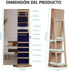 Vlsrka Armario Joyero Giratorio 360°, Espejo de Cuerpo Entero con Almacenaje de Joyas, Organizador de Joyas de Pie con Espejo, Giratorio, Gran Capacidad(Marrón) - Marrón Claro - Ver 2