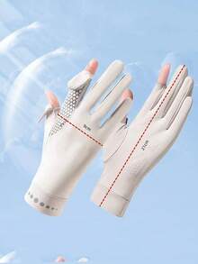 1 đôi găng tay dài hai ngón chống trượt bền chắc dành cho nữ, làm từ lụa băng, có nắp lật. - Nhiều màu - Xem 3