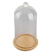 Elegante Glasglocke für konservierte Blumen - 10 x 19 cm, inklusive kleiner Dekokugeln, mit flachem Sockel aus Bambus und Holz für eine zeitlose Blumenpräsentation. - Weiss - Übersicht 3