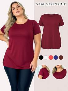 Women's Plus Size Blouse Over Leggings, Butt Coverage T-Shirt, Basic Casual Gym Shirt - Red - View 1