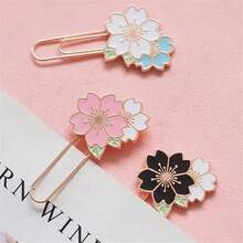1/2/3pcs Cherry Blossom Shaped Paper Clips, Cherry Blossom Metal Bookmarks, Pink & Blue Petal Paper Clips Suitable For Books/Notebooks, Metal Petal Paper Clips - Multicolor - View 4