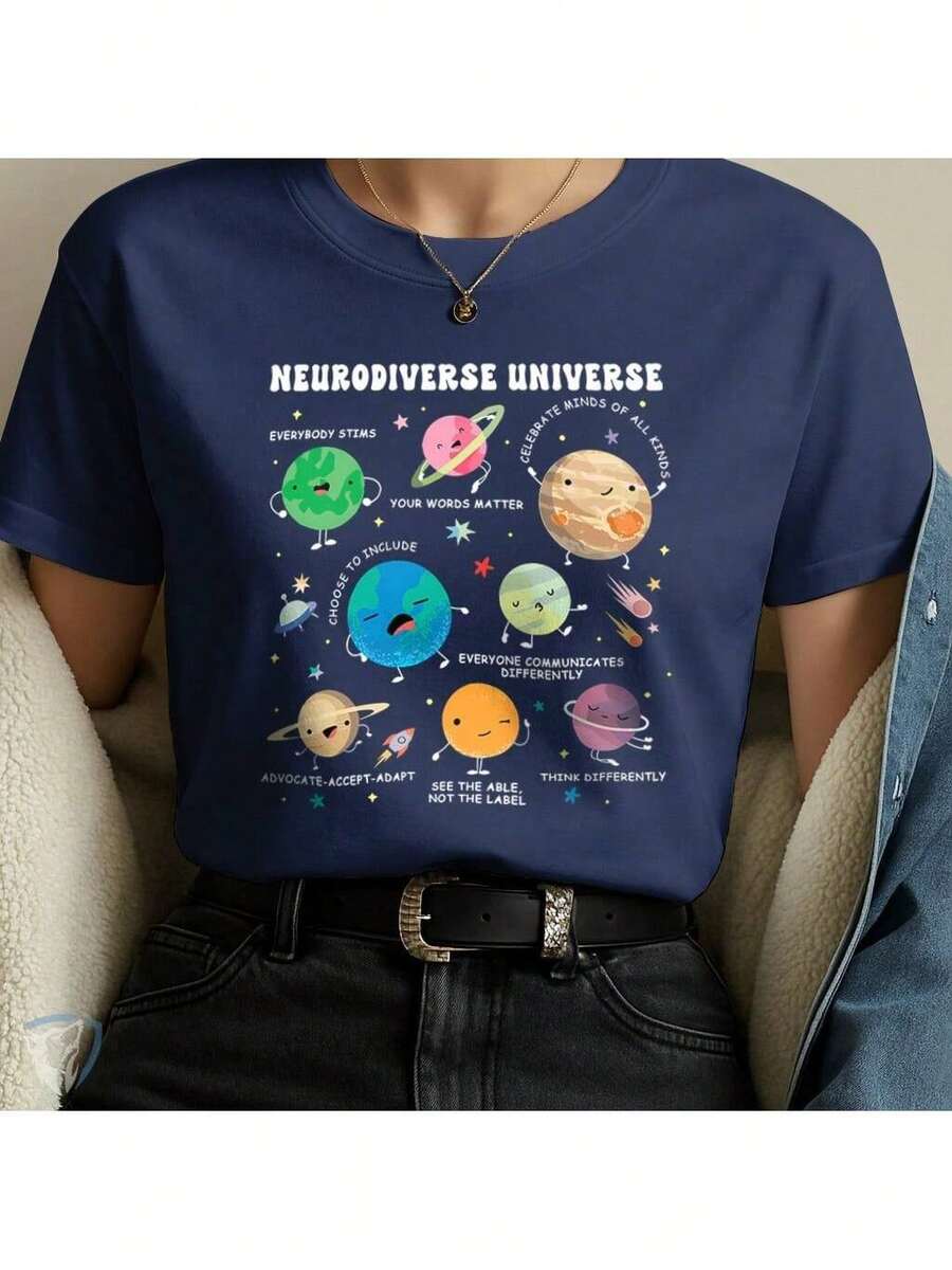 Inspirational T-Shirt | Positive Art About Inclusion And Awareness - Navy Blue - View 1