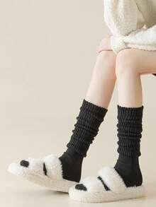 6 Pairs Women's Solid Color Socks, Casual & Versatile, Thick & Warm For Autumn/Winter, Over The Calf School Style, Cozy Socks - Multicolor - View 4