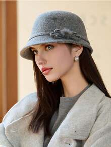 1 pezzo Cappello da donna di colore unito, stile nuovo, elegante cappello secchio vintage, classico cappello con fiocco, adatto per uso quotidiano