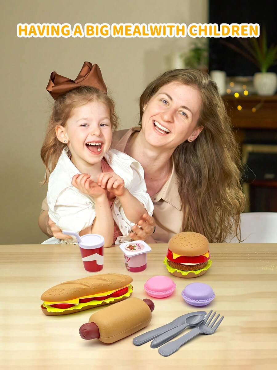 Pretend Play Fast Food Set,Simulation Burger Hotdog Combo,Play Kitchen Accessories Role Play Toys,Kids Toddler Children Birthday Gifts,New Year And Christmas Gifts ﻿