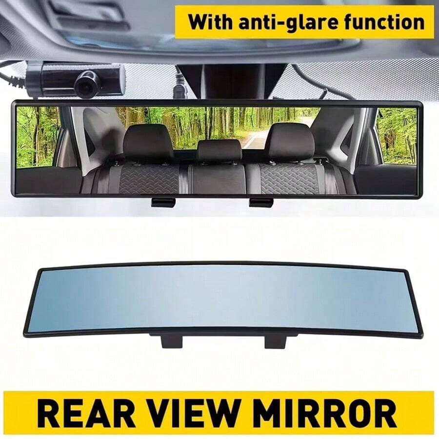 11.81 Inch Panoramic Convex Rearview Mirror - For Car, SUV And Truck Use, Clip On Wide-Angle, Reducing Blind Spots - Black - View 1