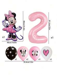 12件套米妮主题生日派对装饰，家庭和学校聚会装饰，乳胶气球和铝箔气球套装