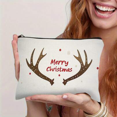 Merry Christmas! Reindeer Antler Makeup Bag, Women's Style, Made Of Polyester, Multi-Functional And Lightweight Makeup Bag, Unique And Stylish Design, Ideal For Friendship And Birthday Gifts.