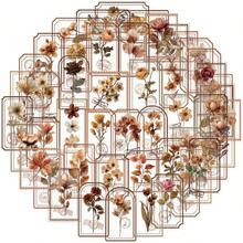 50pcs Retro Floral Branches Stickers Laptop Phone Case Notebook Scrapbooking Car PET Waterproof Cartoon Flower Decal