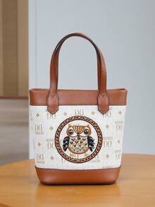 2025 Herbst/Winter Neue Retro Farbblock Korbtasche, modische luxuriöse vielseitige Schulter Umhängetasche mit Kette, exquisite Eule Stickerei Eimer Tasche - Verschiedenfarbig - Übersicht 5