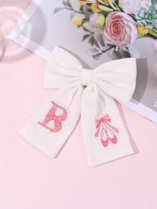 1件粉色A-Z 26字母刺繡蝴蝶結髮飾，甜美芭蕾女孩粉色蝴蝶結髮夾，白色布料髮夾，優雅生日女孩頭飾 - 彩色 - 查看 29