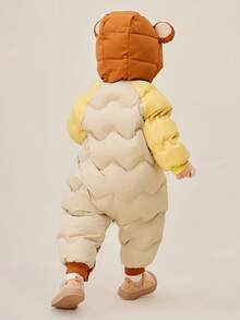 mini bala 婴儿小熊羽绒服，三重防寒保暖连体衣，柔软可爱冬季款式 - 蜜糖黃 - 查看 3