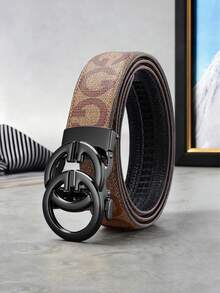 1 Piece Men's Letter Alloy Automatic-Buckle Belt, Light Luxury Business Letter-Printed Belt, 47 Inches. Suitable For Daily Commuting And Business Office Scenarios, Featuring A Simple And Low-Key Design. An Ideal Gift For Brothers, Family Members And Boyfriends On Christmas. - Multicolor - View 11