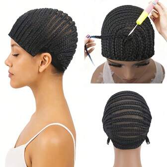Joyluck Synthetic Black Braided Wig Cap, Used For Crochet Ponytails, Braided Wigs, Black Breathable Lining, African Dreadlocks1 Special Mesh Cap For Hair Extensions