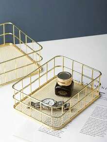 Metal Wire Mesh Storage Basket Rose Gold Iron Grid Desktop Organizer For Small Items In Entryway Bedroom Bathroom Office