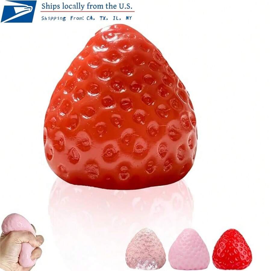 1 Pcs Handmade Strawberry Squishy Toys - Super Soft Squishies Fidget Toys Squeeze For Kids And Adults, Includes Pink, Pink Glitters And Red Strawberries(3 Color Toys Assorted) - Đỏ - Xem 1