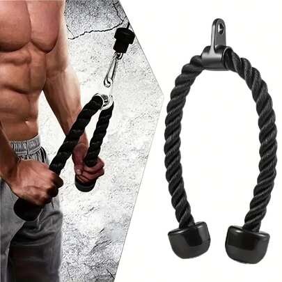 重型三头肌训练绳 - 两种款式，涂层尼龙绳身，两端带实心橡胶，适用于力量训练、家庭健身房和户外健身 - 耐用黑色男女通用健身器材，家庭健身装备 | 舒适握感绳 | 耐用尼龙带，健身配件