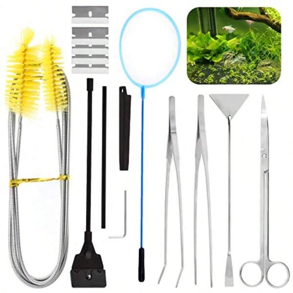 13Pcs Aquarium Aquascape Tools Kit Stainless Steel Aquarium Plant Tools Aquarium Tweezers Scissors Scraper Sand Spatula For Aquarium Tank Fish Tank