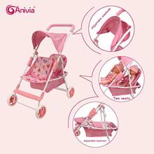 ANIVIA Brand Double Seat Doll Stroller, Suitable For 11"-18" Dolls, Toy Stroller For Children 3+ Years Old, Equipped With Quiet Wheels And Comfortable Handle, Ideal Children's Holiday And Birthday Gift - Pink - View 5