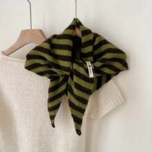 1 Piece High-Quality Striped Blend Shawl For Women, Spring, Autumn, Winter, Korean Style, Versatile, Warm, Triangle Scarf, Neck Warmer, French Retro Striped Knitted Solid Color Triangle Scarf, Multi-Functional, Unique Design, Decorative Neck Warmer Shawl - Gạo vàng sọc - Xem 6