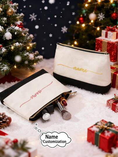 Customize Your Exclusive Name And Text, Light Canvas Waterproof Zipper For Opening Red Envelopes, Large Capacity Coin Wallet, Pen Case, Suitable For Shopping, Dating, Vacation, Travel, Festivals, Gatherings, Gifts, Suitable For Giving To Ladies, Mothers, Teachers, Nurses, Etc, Makeup Bag, Travel Accessories Multi-Functional, Space-Saving, Letter Exquisite