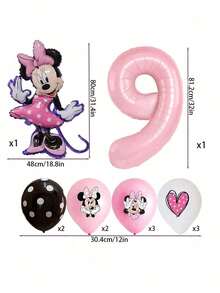 12件套米妮主题生日派对装饰，家庭和学校聚会装饰，乳胶气球和铝箔气球套装