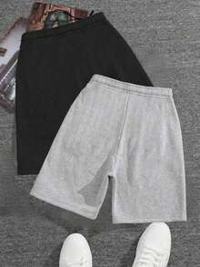 2 piezas Pantalones cortos tipo bermuda holgados con bolsillos para adolescentes/niños, de tela cómoda de seda de leche, adecuados para primavera, verano y otoño - Negro - Ver 3