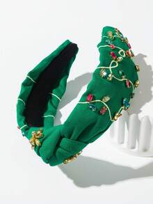 1件装多巴胺纯色布料打结发箍，奢华多彩水钻装饰高品质舞会礼服派对头饰，优雅女士发饰发箍，发带，发圈 - 綠色 - 查看 3