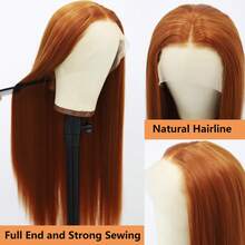 200% Density 26 Inch 13X4 HD Transparent Ginger Lace Front Wigs Long Straight Lace Frontal Wig Orange Color Lace Front Hair Wig Silk Straight Orange Ginger Hairpiece Closure Wig Synthetic Heat Resistant Fiber Hair 13*4 Lace Wigs Long Silky Straight Lace Front Wigs For Fashion Women For Daily Christmas Party Cosplay Use - 薑色 - 查看 4