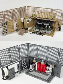 MOC Military Container Building Blocks Set, Soldier Base Scene, Watchtower/Military Weapon Accessories Storage/Camp Tent, Adult Architecture Bricks, Boys Toys, Room Decor, Battle Game Scene Simulation, Collection Display - Multicolor - View 10