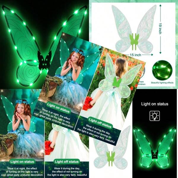 Alas Iluminadas para Adultos Alas de ángel de Mariposa LED para Niñas Disfraz de Halloween Brillar Fiesta de Disfrazarse