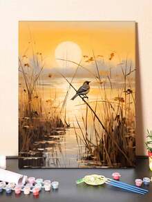 DIY Paint By Numbers Kit - Wetlands & Reeds Scene 19.7x15.7" Canvas, Acrylics & Brushes Included (Frame Not Included) - Multicolor - View 5