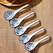 4/5pcs Asian Ceramic Spoon, With Long Handle, Easy To Grasp, Anti Slip Bottom, Suitable For Japanese Lamian Noodles, Chinese And Vietnamese Wonton, Noodle Spoon