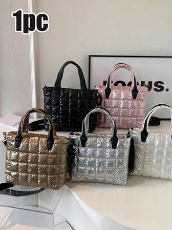 1pc Women's Fashionable Retro Checkered Handbag - Large Capacity Tote Crossbody Bag With Stylish Pom-Pom Charm | Autumn & Winter Must-Have Fashion Staple, Versatile Multi-Functional Shoulder Bag | Perfect Gift For Friends/Family/Loved Ones – Ideal For Christmas/Valentine's Day/Anniversaries | Suitable For Daily Use/Commuting/Travel/Business Trips/Back-To-School