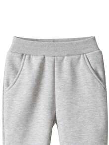 男童保暖内衬卡通口袋抽绳运动裤，冬季 - 淺灰色 - 查看 3