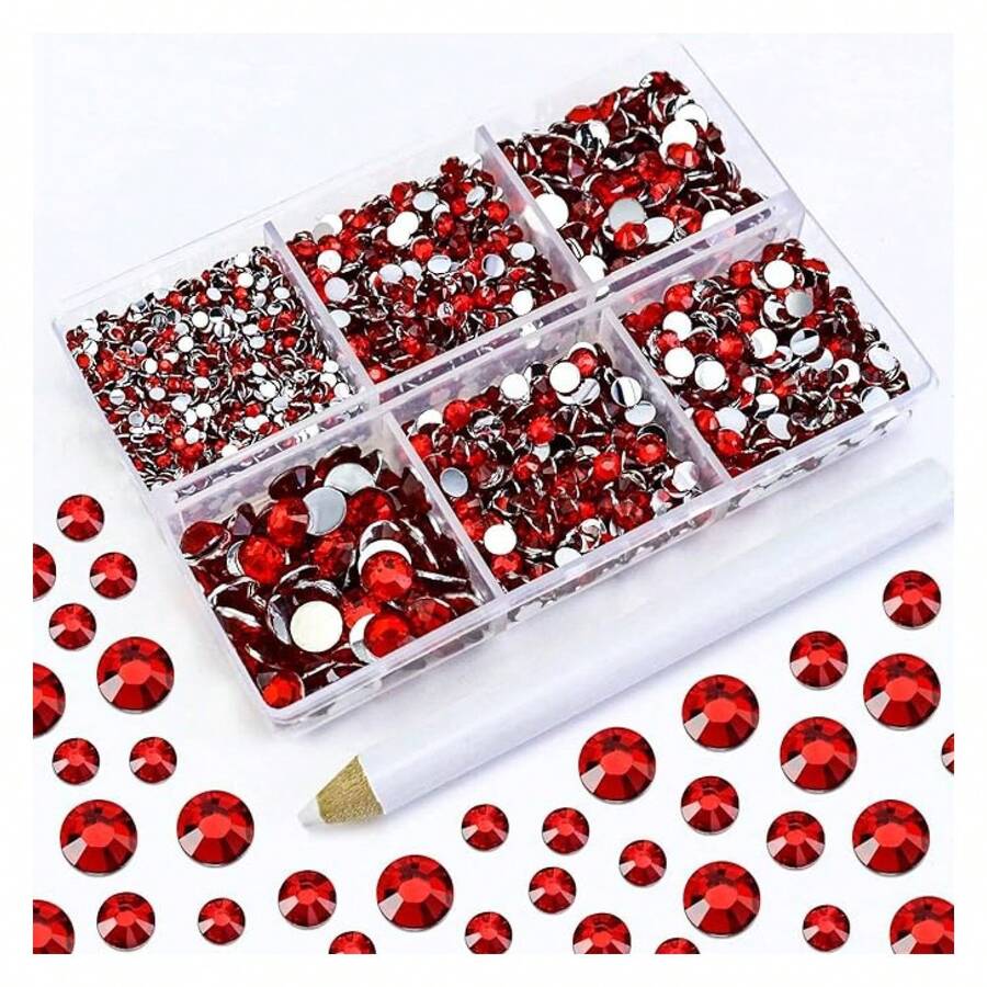 4500PCS Resin Flatback Rhinestone, 2mm 3mm 4mm 5mm 6mm Siam/Red Flatback Rhinestones For Tumblers, Nails Art, Mugs, Bottles, Craft Dration, Loose Bling Glitter Gem Stone - 多色125 - 查看 1